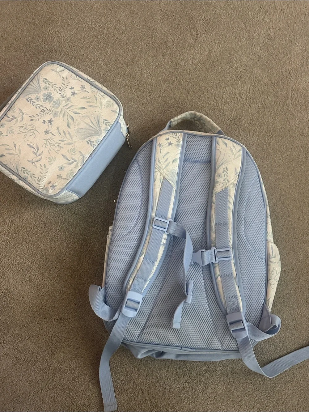 Pottery Barn Teen Backpack and Lunch Bag Set Light Blue Floral